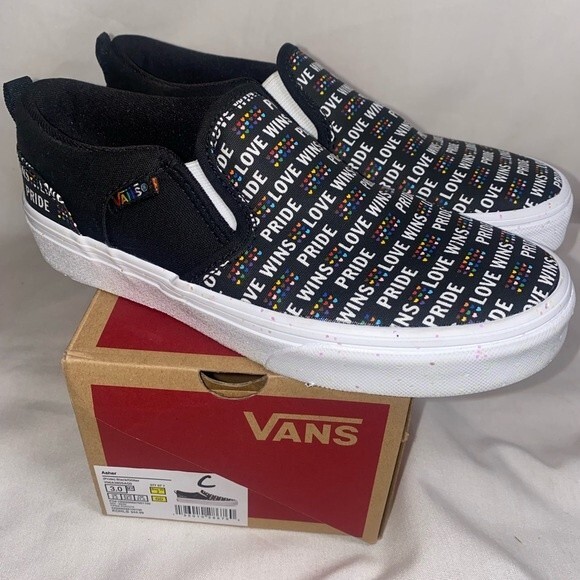 NEW Vans shoes asher love rainbow hearts 3 youth glitter kind slip on - Picture 5 of 11